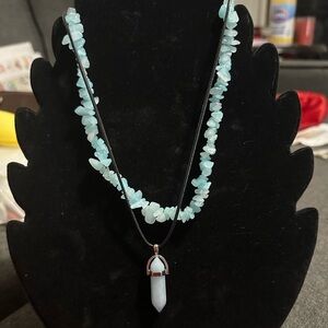 Blue Amazonite Crystal and Beaded Necklace set